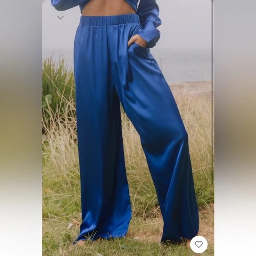 Daily Drills Silk Blue Wide Leg Pants